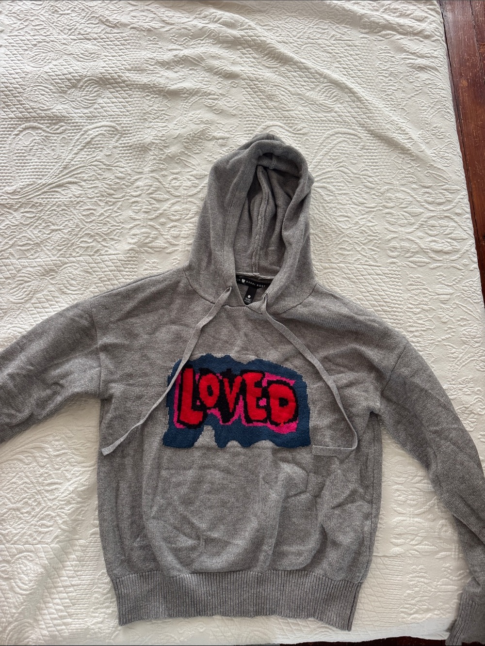 Kerri Rosenthal - Gray Hooded Sweater with LOVED graffiti
